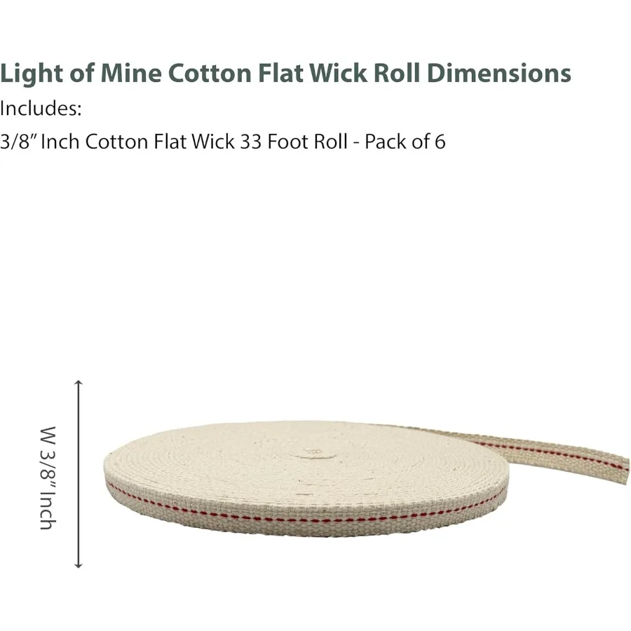 Light of Mine 3, 8 дюймов, 33 фута, 100 хлопковых плоских фитилей для парафинового масла, фонарей на керосине и масляных ламп с натуральной красной палом