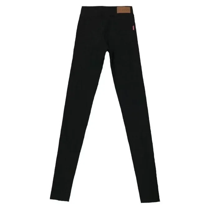 Black Women's Autumn Winter Nine Points Slim Fit Pants Large Size Pencil Long Trousers Home Wear Base Layer Outdoor Clothes