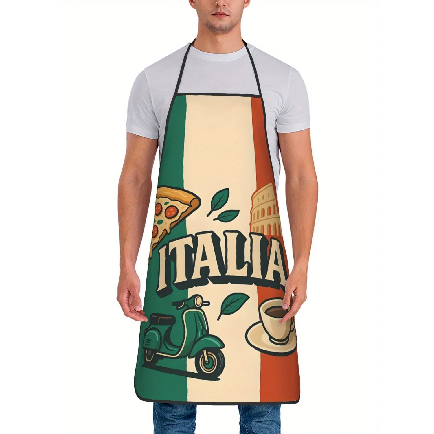 Retro Italian Flag Kitchen Apron Pizza Scooter Coffee Pattern Chef Cooking Bibs Linen Waterproof Home Baking Uniform Multi Sizes