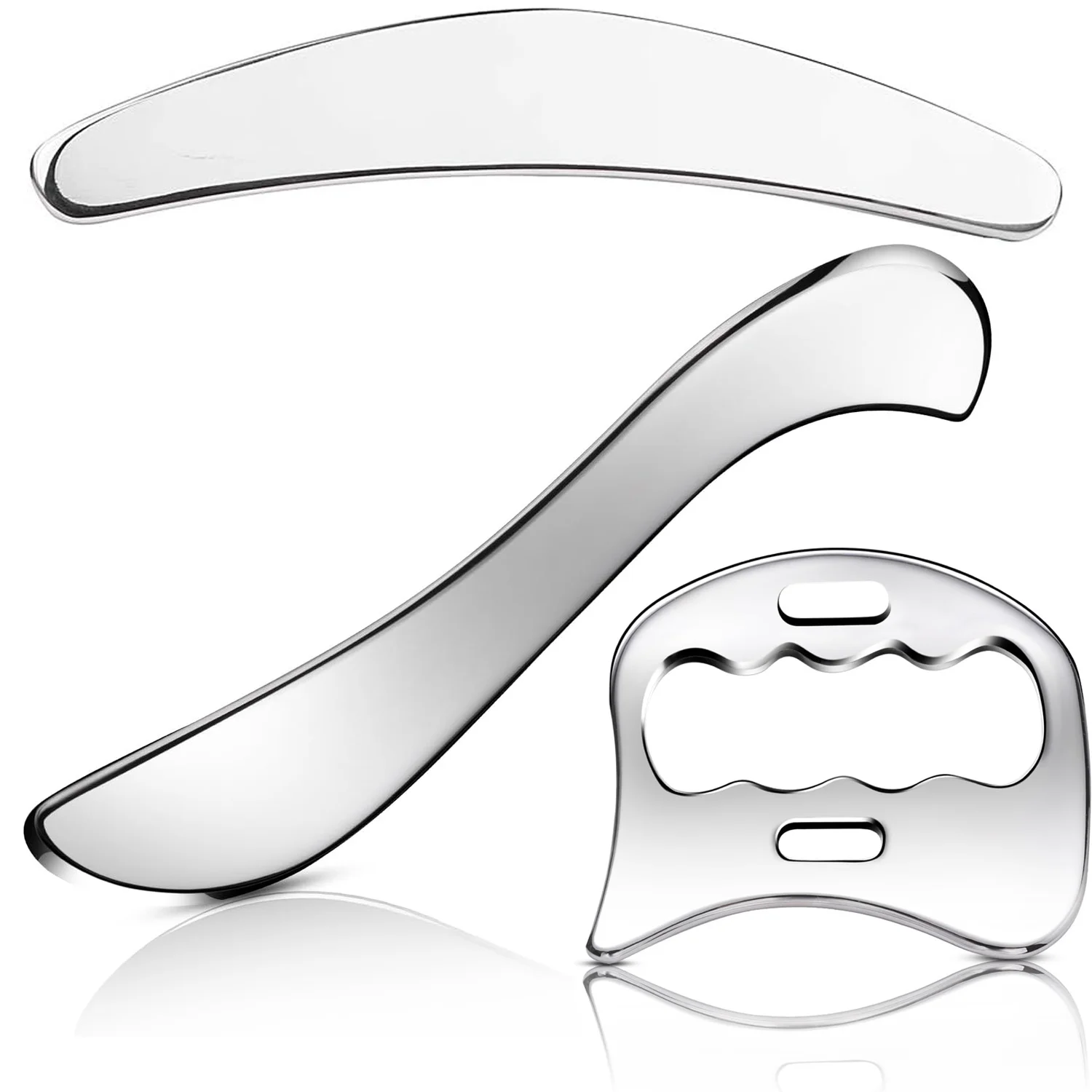

3 in 1 Stainless Steel Muscle Scraper Tools Set, Scraping Massage Tool for Physical Therapy, Derma Edge & GuaSha Massage Scraper