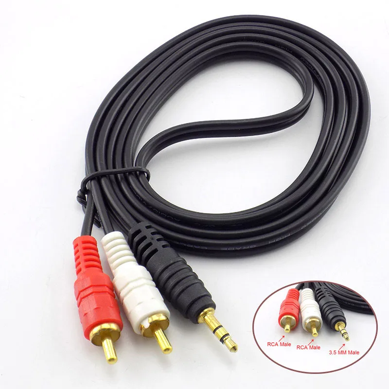 Long Length 1.5m 3m 5m 10M 3.5 MM Male Jack to AV 2 RCA Male connector cable Computer Audio Line for Phones TV Sound Speakers W1