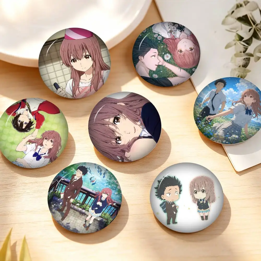 A Silent Voice Abzeichen 25 32 44 58 75 mm Runde Cosplay-Pins Taschendekoration Fans Sammlerstücke Freunde Geschenke Brosche Souvenir