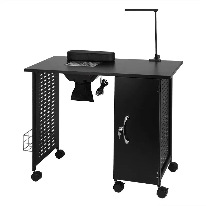 

Manicure Table Iron Frame, Nail Beauty Spa Salon Desk Workstation with Electric Downdraft Vent, Wrist Rest, Cabinet, Side Basket