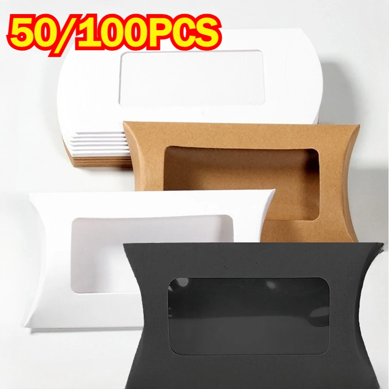 50/100PCS PVC Fenster Verpackung Kissen Box Geschenk Box für Schmuck Süßigkeiten Verpackung Box Hochzeit Party Weihnachten Halloween Dekoration