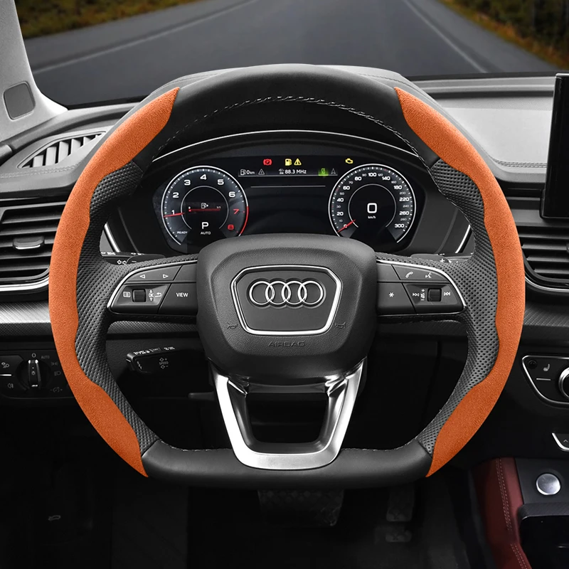 For Audi Suede Snap-on Steering Wheel Cover Fit A3 A4 A6 A5 A1 Tt Q3 8p B8 B6 B7 C6 C5 8l B5 B9 Sportback e Tron Accessories