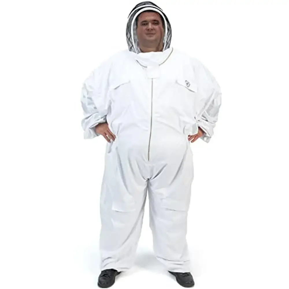 

Big and Tall Polycotton Beekeeping Suit Fencing Veil XXXL Arctic White Heavy Duty Brass Zippers Durable Double-Stitched Pockets