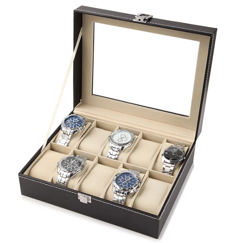 2/3/4/5/6/8/10/12/20Girds PU Leather Watch Box Display Case Holder Black Storage Box Organizer for Men & Women Best Gift Box