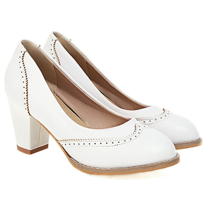 Elegant Medium Heels Pumps Shoes Yellow Pink Black White Women\'s Heeled Party Office Wedding Shoes Large Size