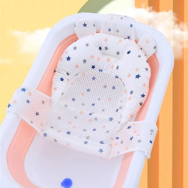 

Baby Bath Security Bathtub Chair Support Mat Mesh Washable Breathable Soft Comfort Toddler Cushion Pad with Straps Star