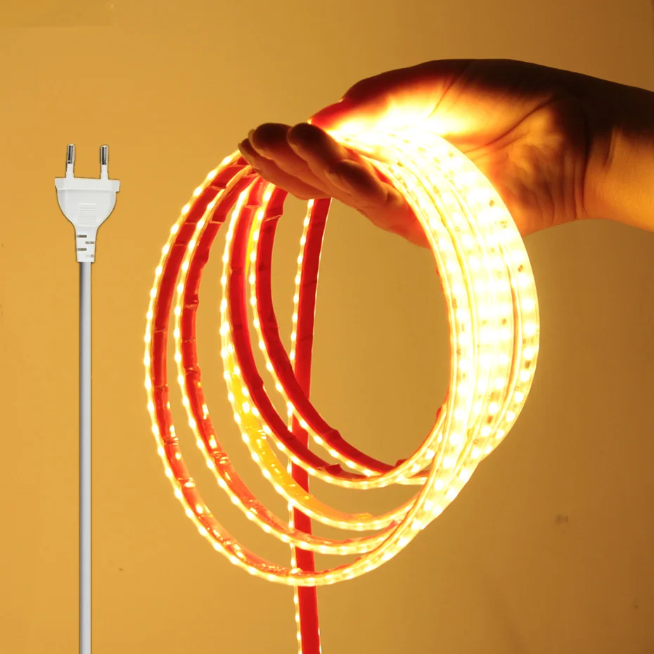

Waterproof 220V 10m 20m 50m Led Strip With Adhesive Tape Flexible 10cm Cuttable Led Light White Warm White For Home Outdoor