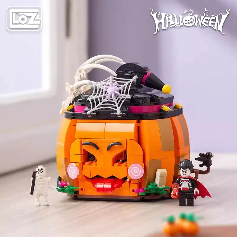 LOZ Halloween Pumpkin Car Building Block Toy - Micro Particle Haunted House Model Display