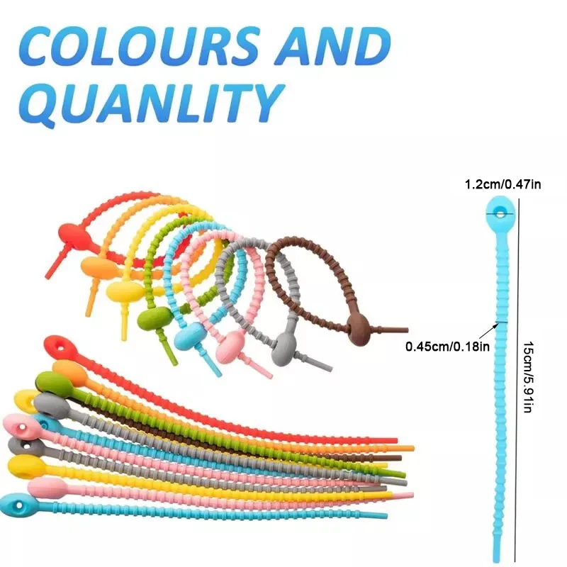 10/20PCS Silicone Ties Colorful Rubber Twist Tie 15CM Reusable Cable Wire for Charge Wire Organize Food Saver Bag Clip Bread