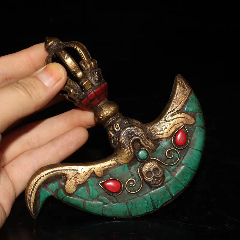 

Tibetan Turquoise Coral Gem Dragon Loong Head Faqi Fa Qi Phurba Dagger Holder Dharma Vajra Drop The Magic Pestle Home Decor