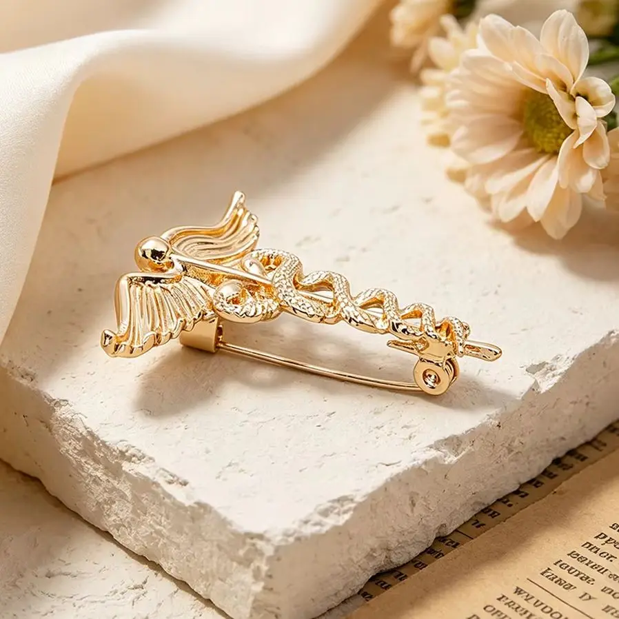 Customize European And American Retro Creative Brooch Snake Shaped Scepter Angel Wing Brooch Available For Picture Custom Brooch view 3