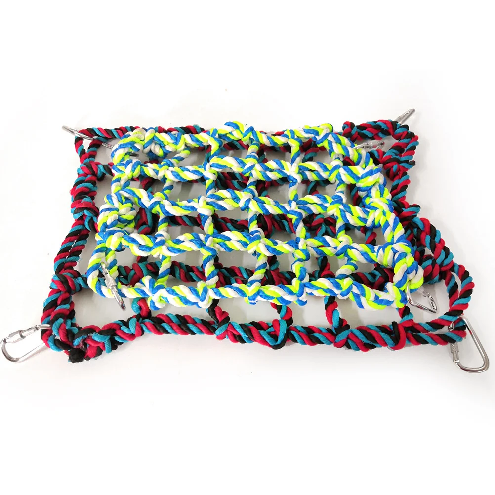 

Colorful Woven Climbing Net 32X25X1Cm Polyester Rope Animal Activity For Parrot Bird Squirrel Hamster Cage Hammock
