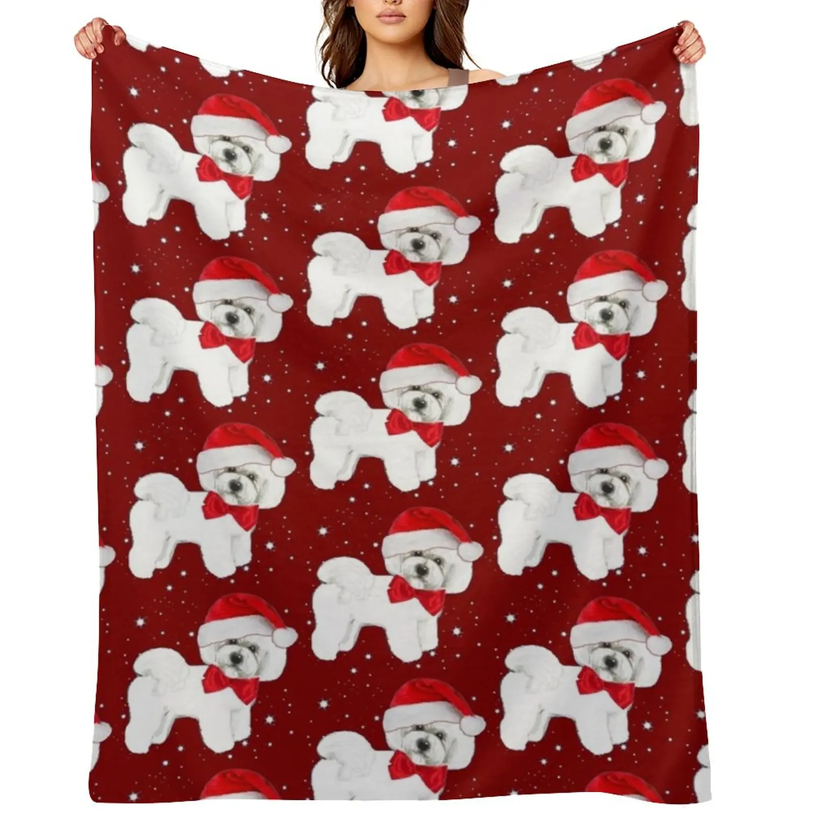 

Bichon Frise Santa Hat Throw Blanket Cute Plaid Flannels Kid'S Flannel Blankets