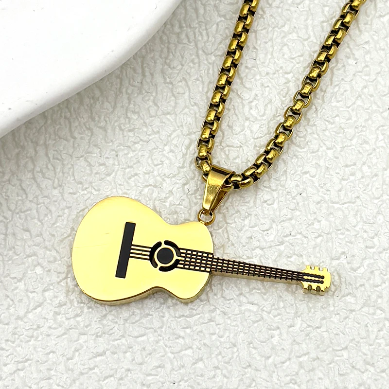 

Hiphop Guitar Pendant Necklace For Women Men Stainless Steel Gold Color Punk Musical Art Male Party Fashion Chain Jewelry Gifts