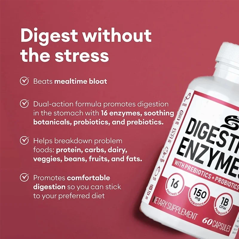 Digestive Enzyme 60 Capsules - Various Enzymes Organic Probiotics Probiotics Digestive Intestinal Abdominal Distension