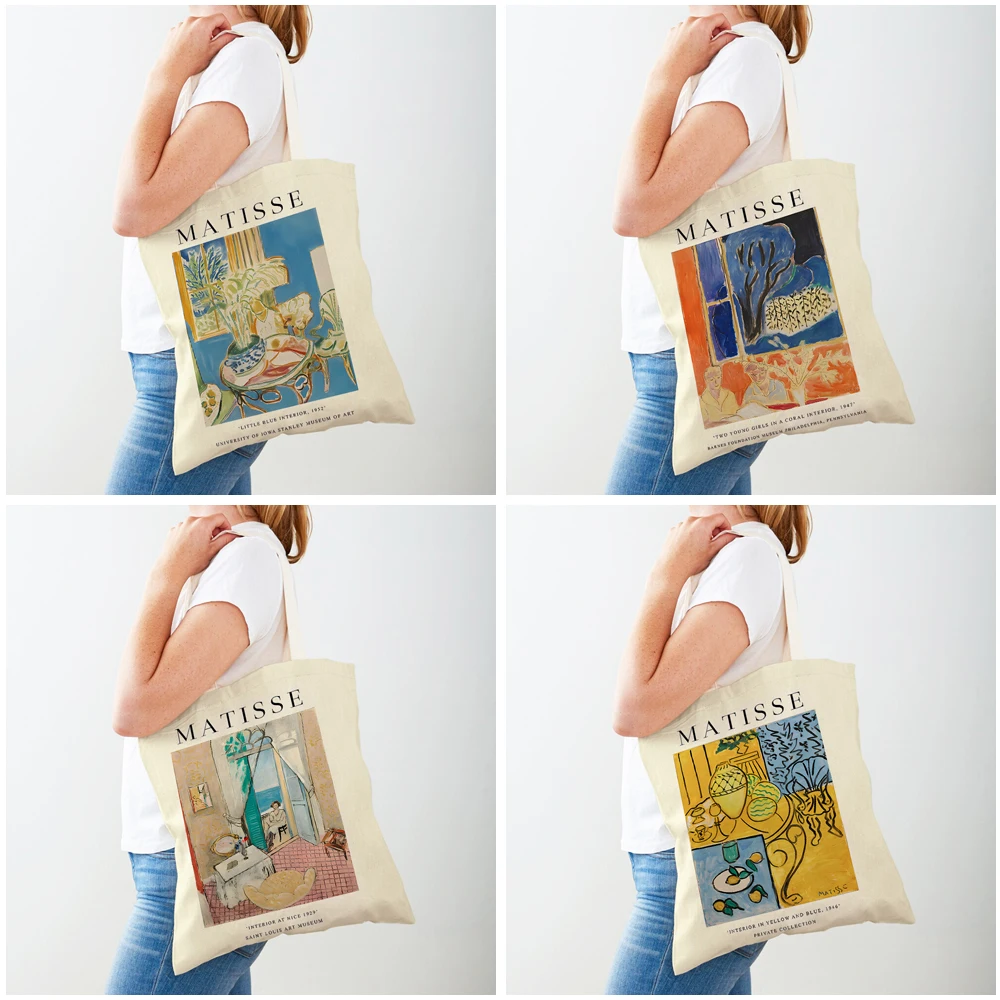 Vintage Matisse Vase Abstract Landscape Print Shopper Bag Both Sided Tote Handbag Casual Geometric Women Shopping Shoulder Bags