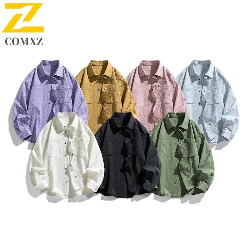 

COMXZ Mens Jacket Premium Lapel Single Breasted Design Hiking Travel Comfort Coats Solid Color Windproof Autumn Man Clothes