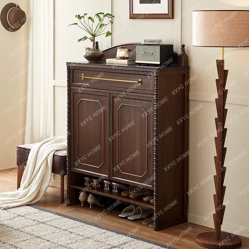 

S1saa Retro solid wood shoe cabinet storage against the wall into the living room and household large-capacity storage cabinet