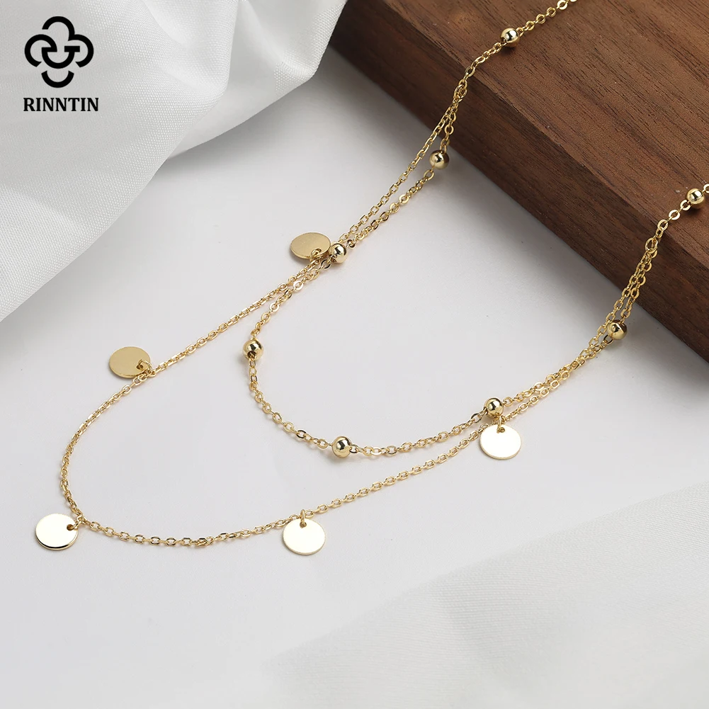 

Rinntin Round Pendants Necklace 925 Sterling Silver for Women Charm Layered Necklace Vintage Neck Chain Fine Jewelry Gift BQN21