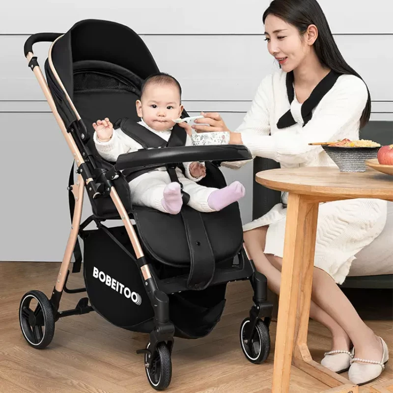 High-view two-way baby stroller Lightweight and foldable stroller Movable children's dining chair Adjustable stroller armrests