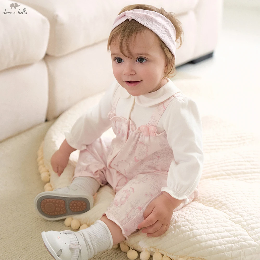 Dave Bella Newborn Spring Knitted Jumpsuit Creeper Girls Cotton Printed Cute Romper Baby Princess Party Clothes DB1261011