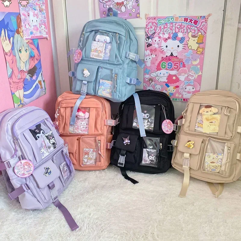 Cute Sanrio Casual Student Schoolbag Backpack All-Match Large Capacity Kawaii Cinnamoroll Kuromi Mymelody Sanrios Series Anime