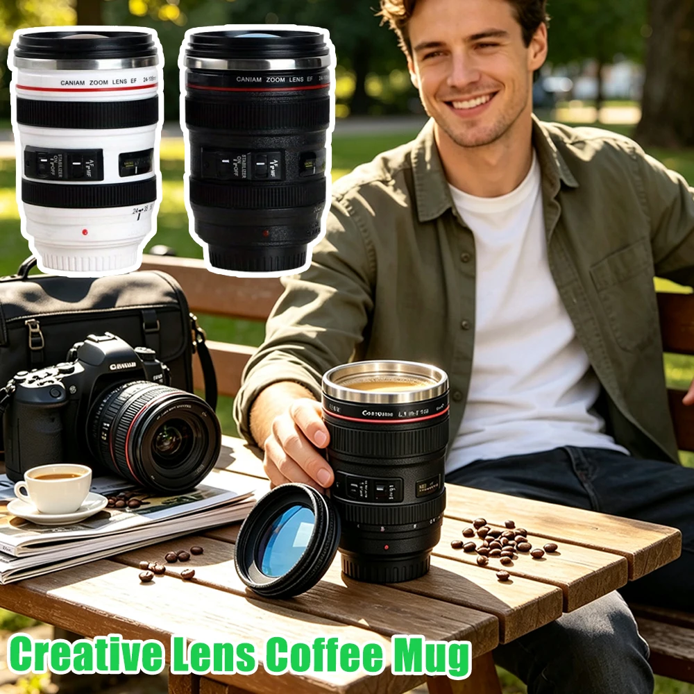 Stainless Steel DSLR Camera Lens Mug Creative Tumbler Coffee Cup Office Student Unisex Gift Birthday Travel Souvenir Party