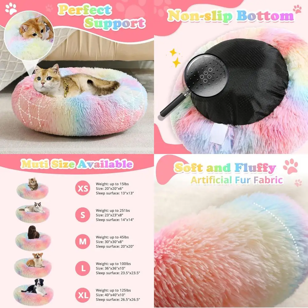 

Dog & Cat Bed, Calming Anti-Anxiety Pet Bed for Small Dogs, Fluffy Donut Cushion for Small and Medium Pets (20")