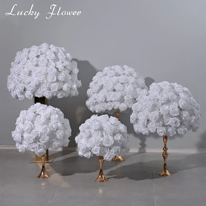 Pure White Rose Hydrangea Artificial Flower Ball Wedding Decoration Table Centerpieces Road Lead Flower Ball Floral Arrangement