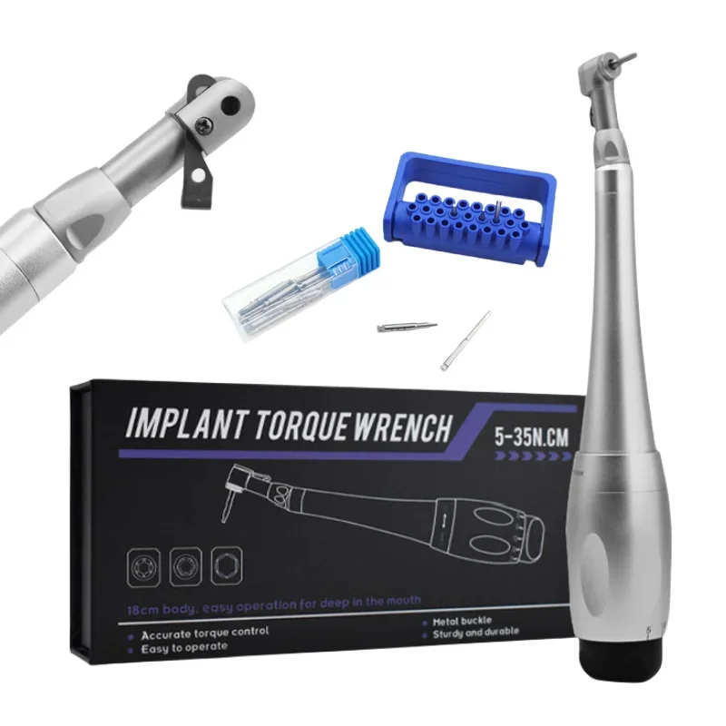 

Dentist Tools Torque Wrench Handpiece Ratchet dent al im plant Latch Head Handpiece with 16pcs Drills for dent al clin ic 5-35N.