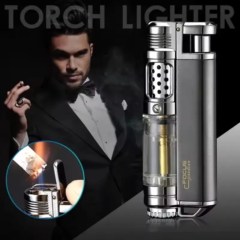 Visible Gas Window Flashlight Cigar Lighter Jet Butane Metal Turbo Windproof Lighter Portable Airbrush 1300C Men's Gadget