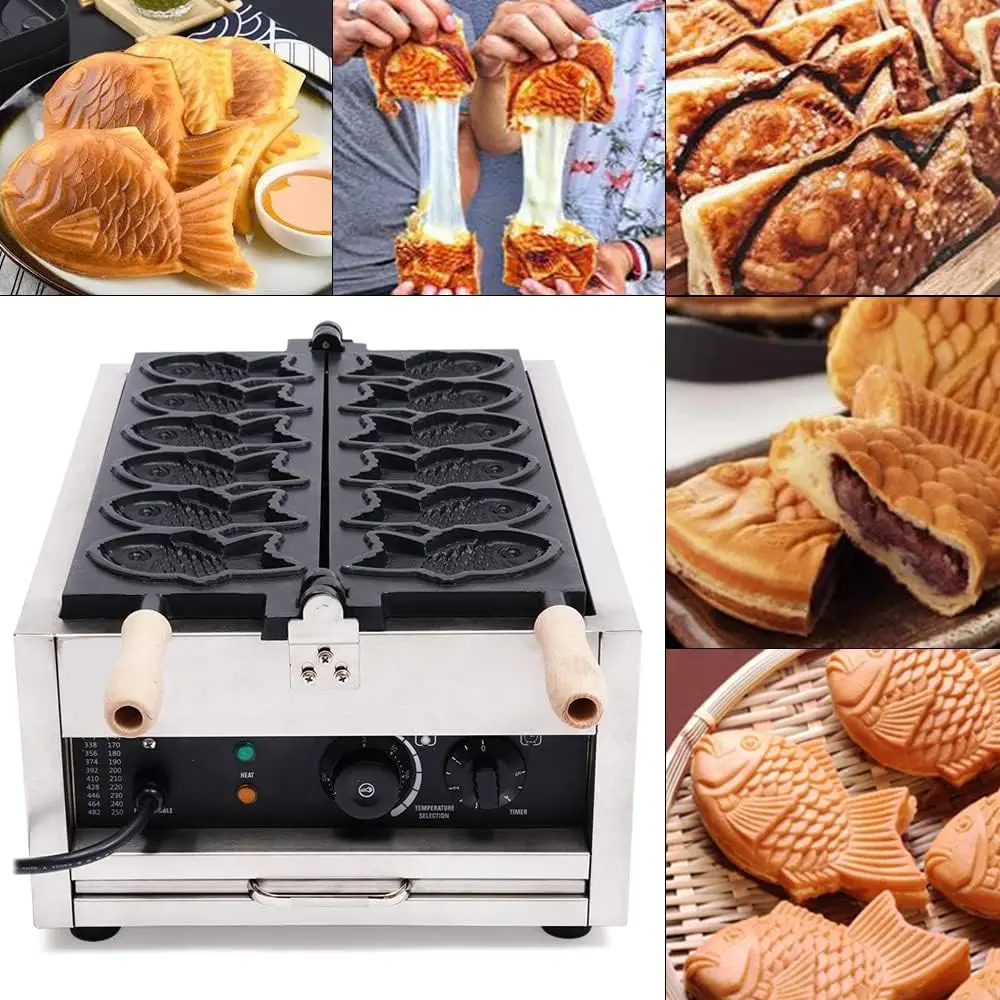 ماكينة صنع الوافل الكهربائية ماكينة صنع الوافل الكهربائية على شكل سمكة Taiyaki ماكينة خبز الكعك التجارية قالب Taiyaki على شكل سمكة بيكر