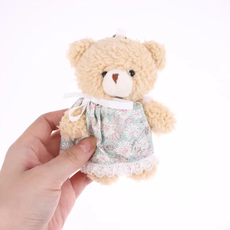 만화 꽃무늬 스커트 곰 플러시 키체인 봉제 곰인형 열쇠고리 커플 키홀더 가방 펜던트 배낭 장식 선물