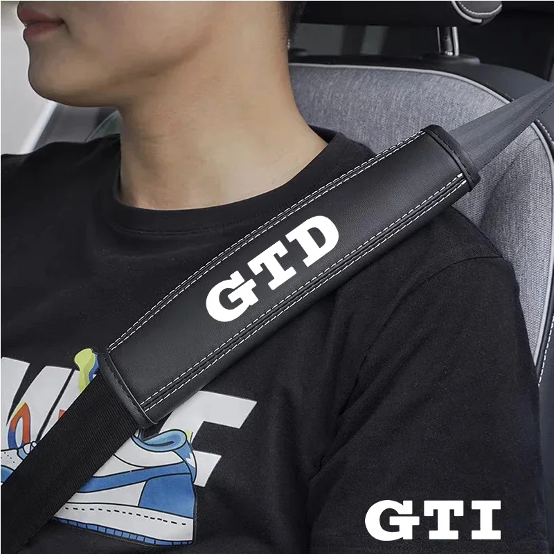 2Pcs Top Nappa Leather Car Seat Belt Shoulder Cover For Volkswagen GTI GTD Rline Passat Golf 4 5 6 7 8 MK2 MK3 Car Accessories