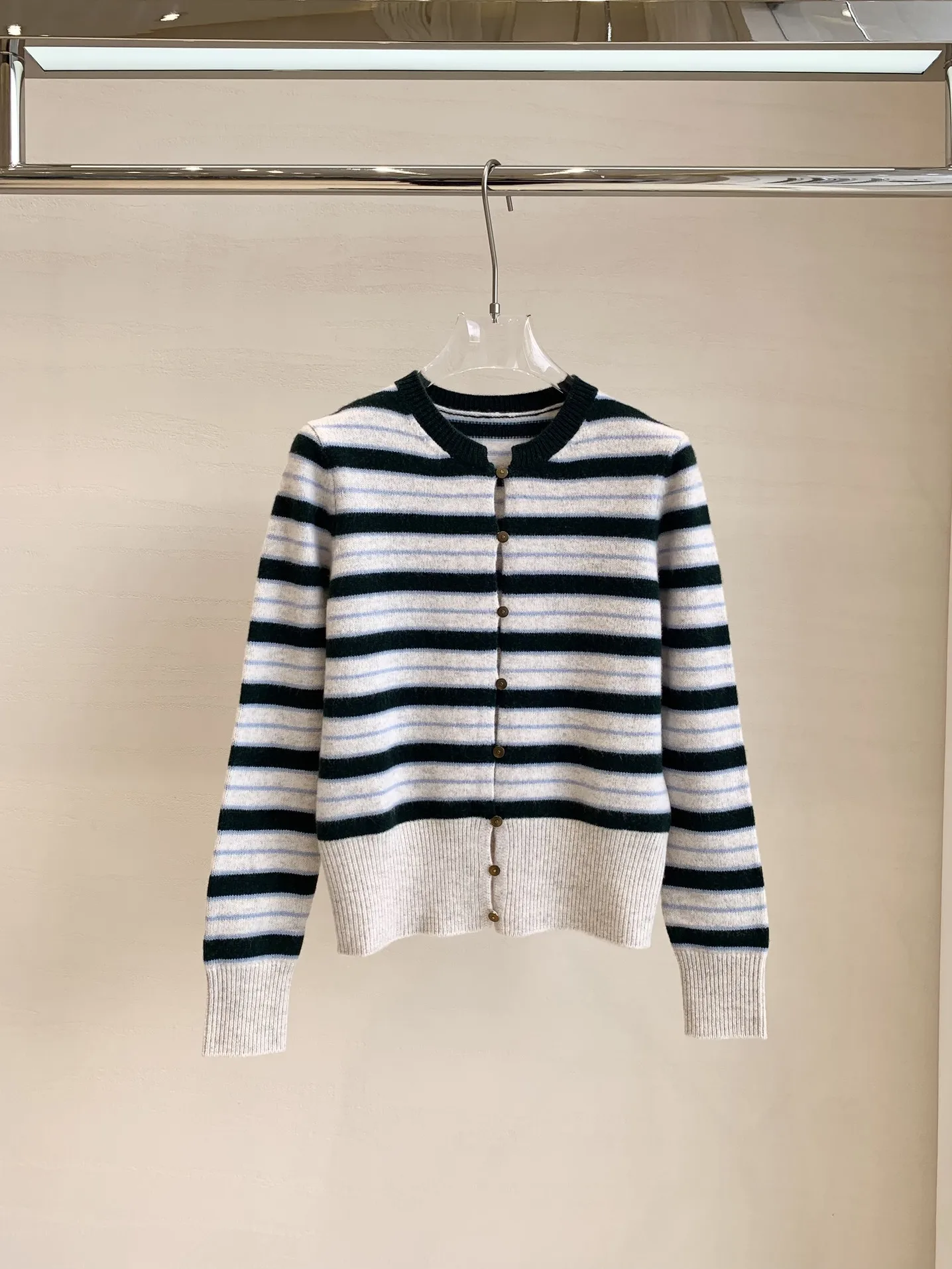 Damski kardigan z dzianiny wełnianej w paski, z długim rękawem, dopasowany, ciepła odzież damska na jesień i zimę, eleganckie topy.