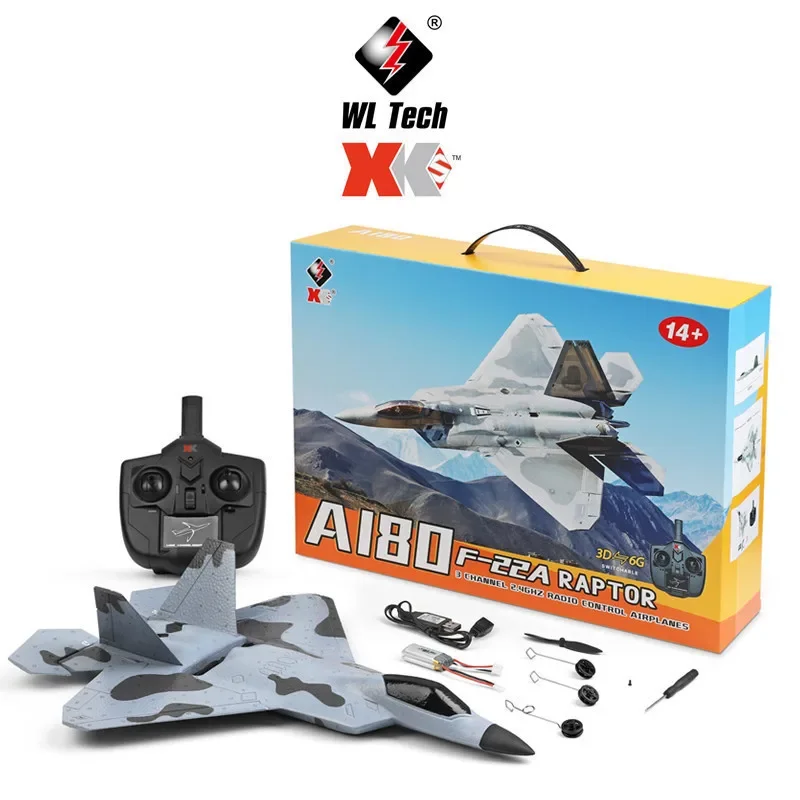 Wltoys Xk A180 Радиоуправляемый самолет 2,4 ГГц 3-канальный 6-осевой гироскоп F22 Raptor Радиоуправляемый самолет Планер Размах метания крыльев Пенопластовые самолеты с фиксированным крылом Rtf
