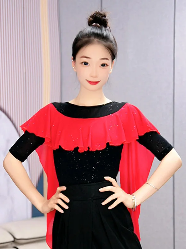 slim-fit-square-dance-top-women's-round-neck-sleeveless-latin-social-dance-shirt-nylon-fabric-regular-length-customization-no