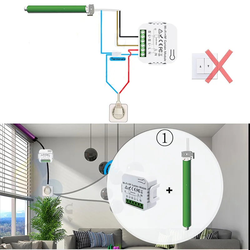 ABYK Tuya Smart Life WiFi 433Mhz przełącznik do zasłon z pilotem RF do elektrycznego sterowania roletami, 1RC 1RE