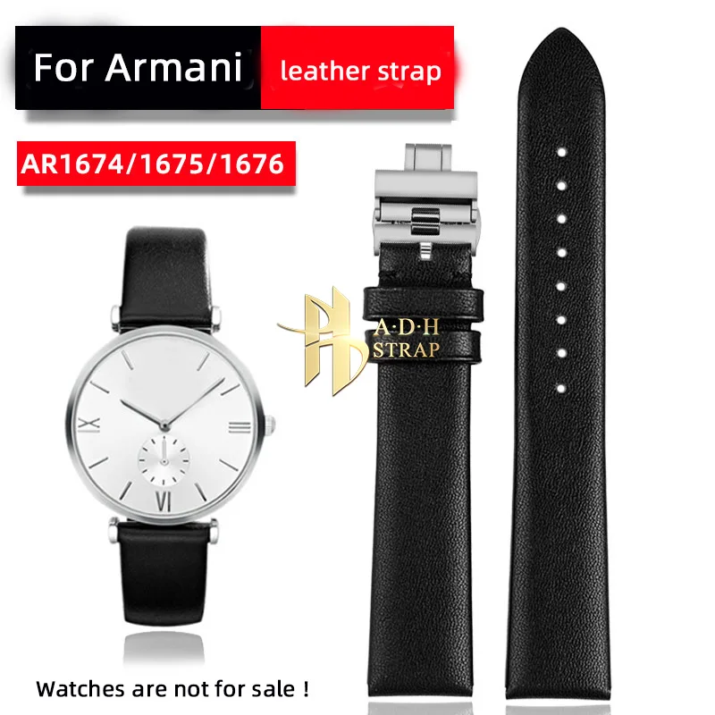 Calfskin Leather Strap For Armani AR1674 AR1675 AR1676 AR1819 Cowhide Watch Band 18mm Universal  Butterfly Buckle