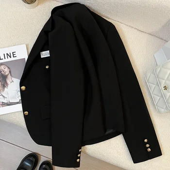 Blazer Chic à Simple Boutonnage pour Femme, Vêtement d'Extérieur, Style Coréen, Vintage, Basique, à Manches sulf, Veste de Bureau Décontractée, Veste Courte
