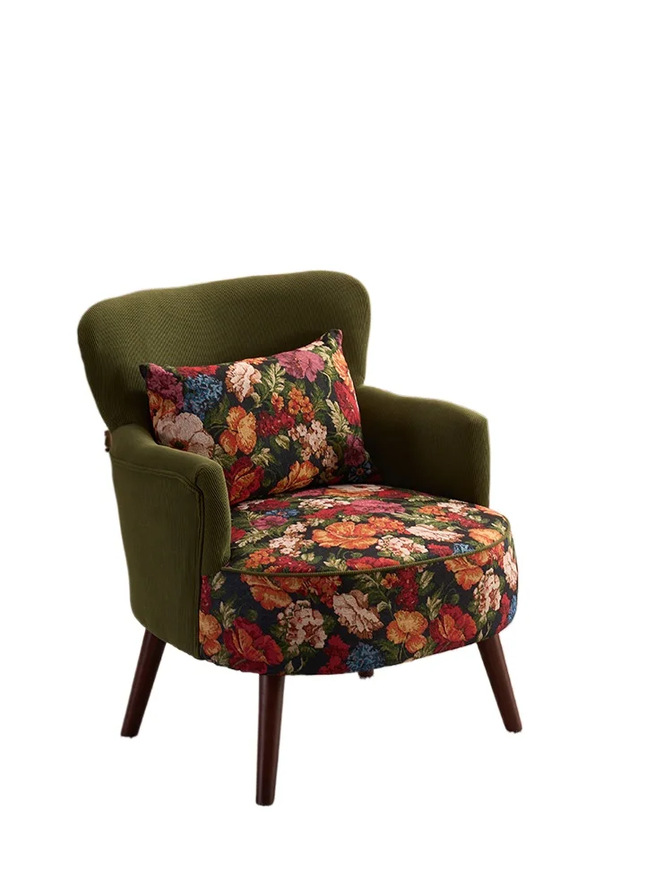 

French single sofa chair living room bedroom balcony casual single chair retro American solid wood fabric single small chair