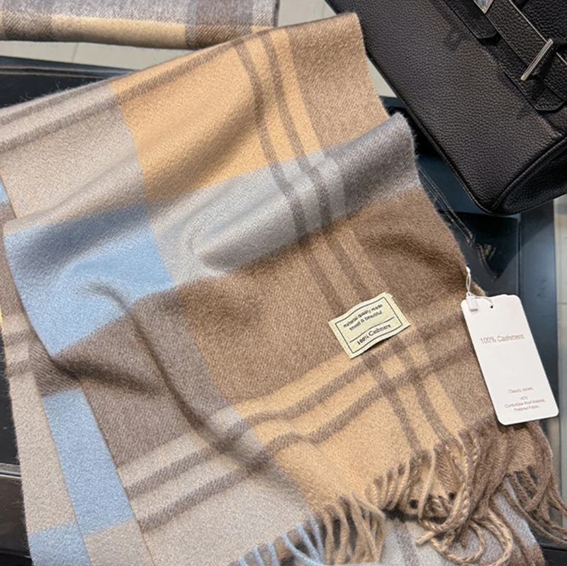 Шарф из 100% чистого кашемира, женский зимний теплый кашемировый платок, шахматный дизайн, аксессуар для пары, ветрозащитный шарф премиум-класса