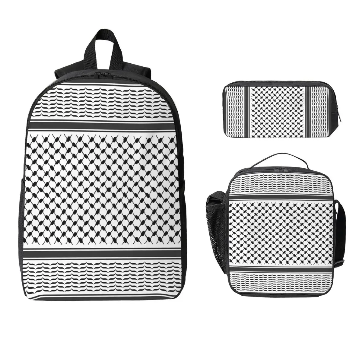 

Palestinian Kufiya Keffiyeh (Yasser Arafat) Backpack Student Boys Girls BookBag School Bag 3ps Insulated Lunch Bag Pencil Case