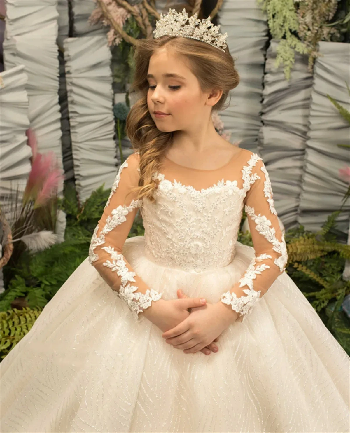 Custom Flower Girl Dresses For Wedding Tulle Puffy Floor Length Full Sleeve  Child's First Eucharistic Birthday Party Dresses