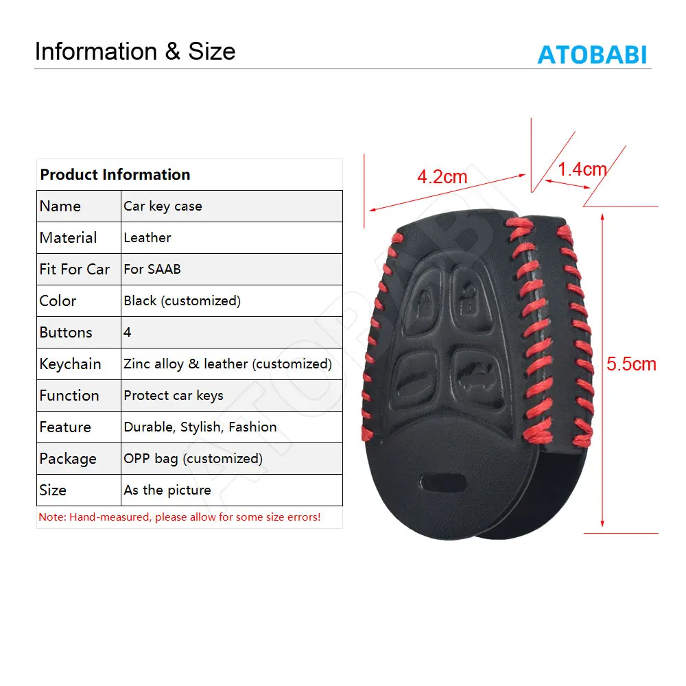 Leather Car Key Case For SAAB 2008 2009 2010 2011 9-3 9-5 93 95 4 Buttons Smart Remote Fobs Cover Protector Bag Auto Accessories view 6