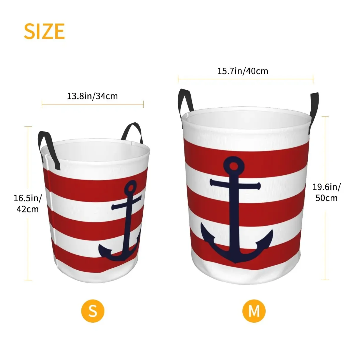Nautical Navy Blue Anchor บนสีแดงลายตะกร้าซักผ้าพับ Sailing Sailor เสื้อผ้า Hamper สําหรับของเล่นเด็กถังเก็บ