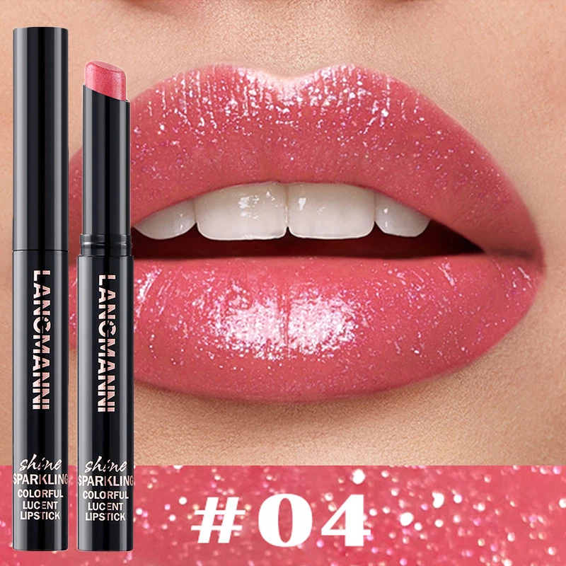 10 Color Glitter Pearlescent Lipstick Waterproof Lasting Diamond Lipstick Shiny Lip Gloss Non-stick Cup Red Sexy Lip Tint Makeup